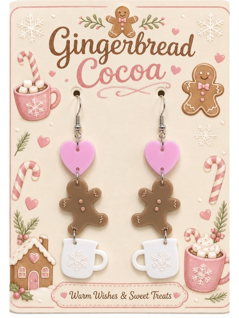 Fun Jewelry Christmas Gingerbread Man Cocoa Hypoallergenic Earrings